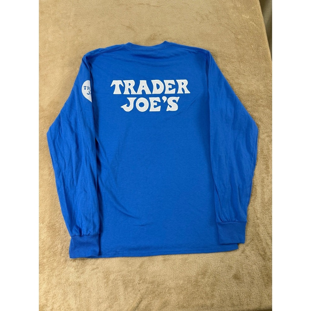 Trader Joes T-Shirt Mens M Blue Port & Company Core Cotton Tee Long sleeve‎ EUC